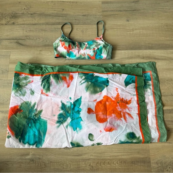 Tanya Taylor pink & green Maxine bikini top, bottoms and sarong set - Large NWOT - Picture 11 of 12